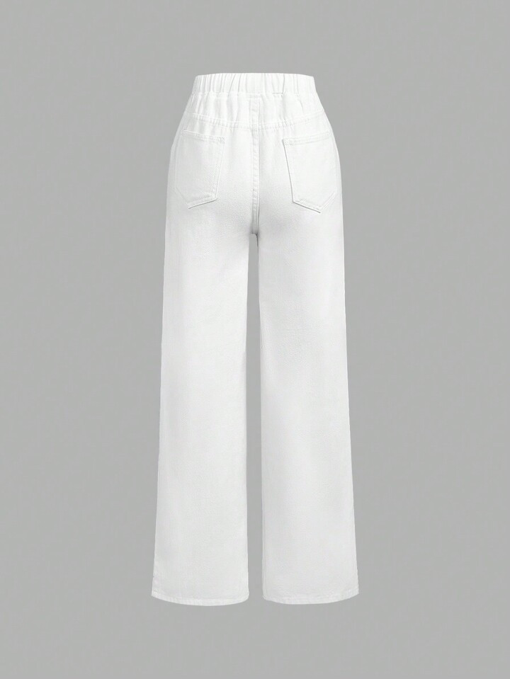 Tween Girl Drawstring Waist Wide Leg Jeans | SHEIN