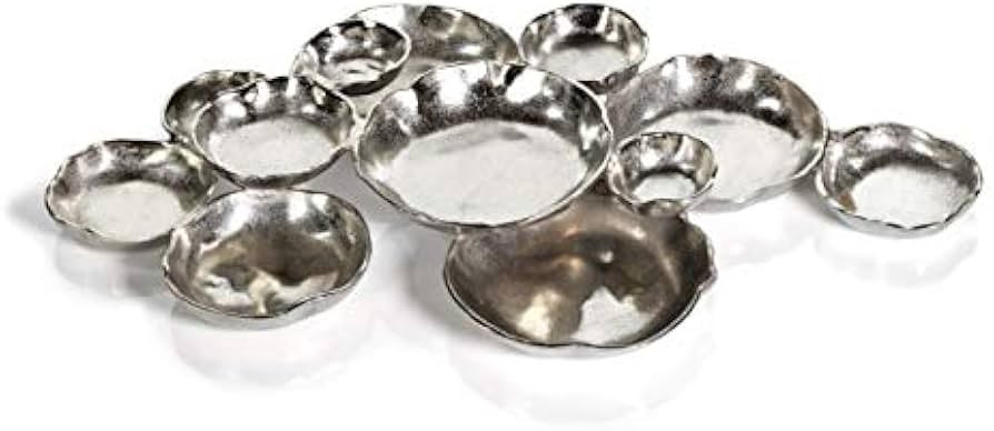 Zodax Cluster of 12 Oval Serving Bowls Silver Tone Nickel Base Extra Large 26" x 15" x 2.75" | Amazon (US)