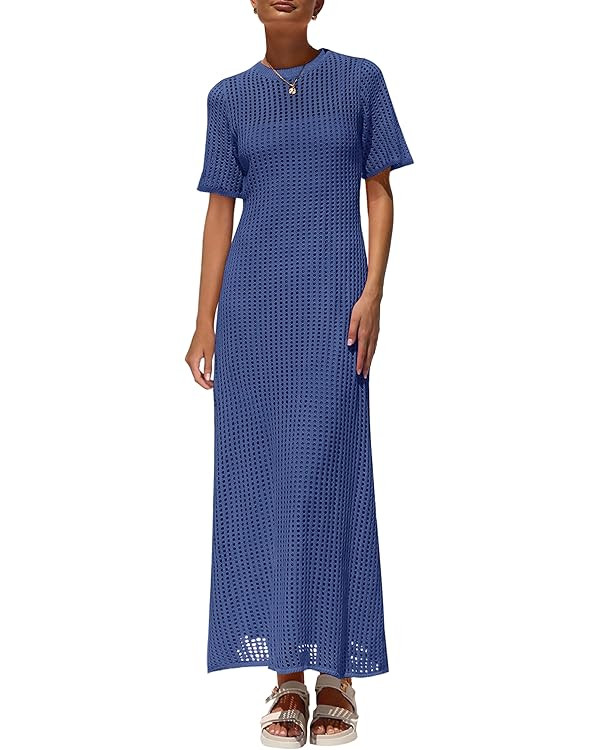 PRETTYGARDEN Womens Eyelet Cover Up Dress 2025 Summer Vacation Resort Maxi Dresses Beach Short Sl... | Amazon (US)