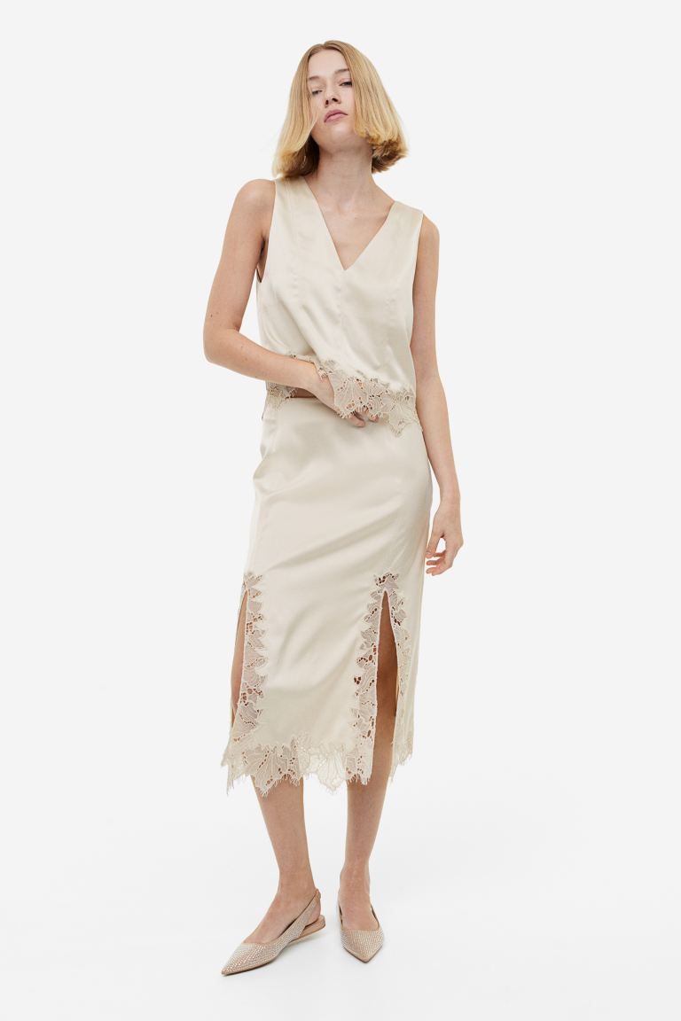 Lace-trimmed Satin Skirt | H&M (US + CA)
