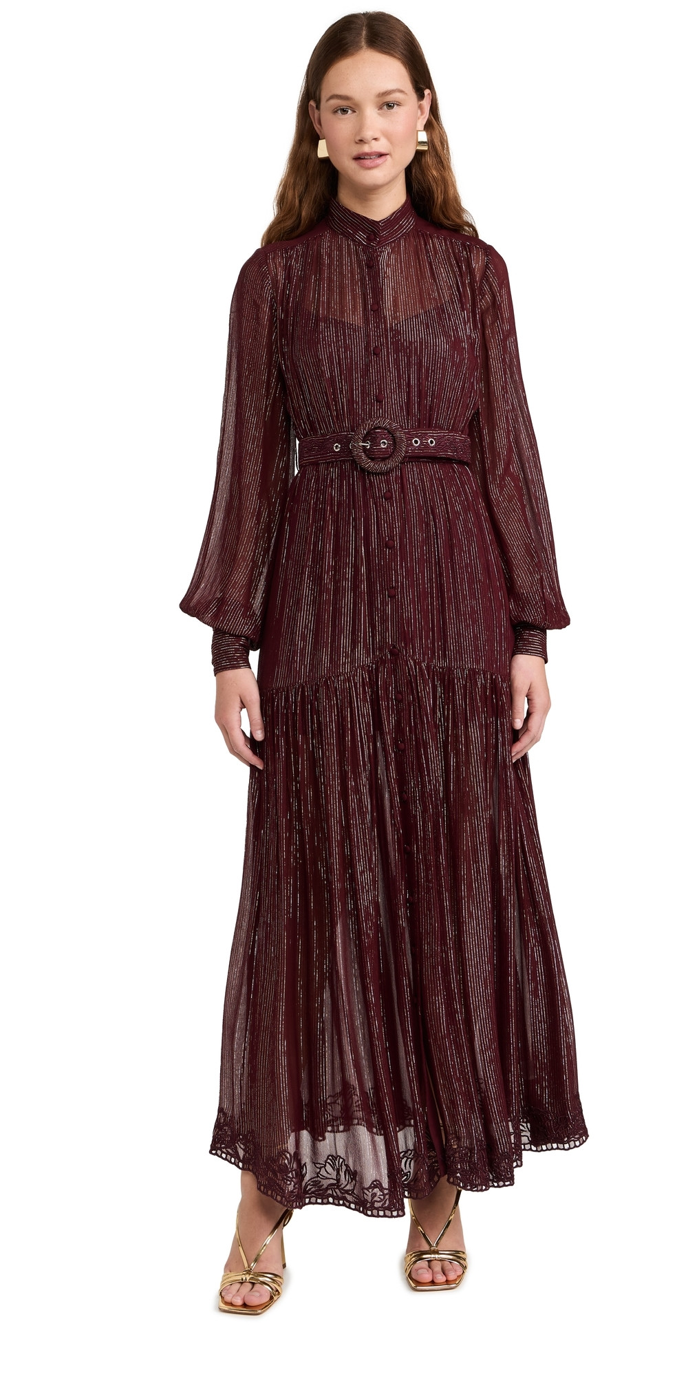Hemant and Nandita Long Dress With Buckle Belt Burgundy XS | Shopbop