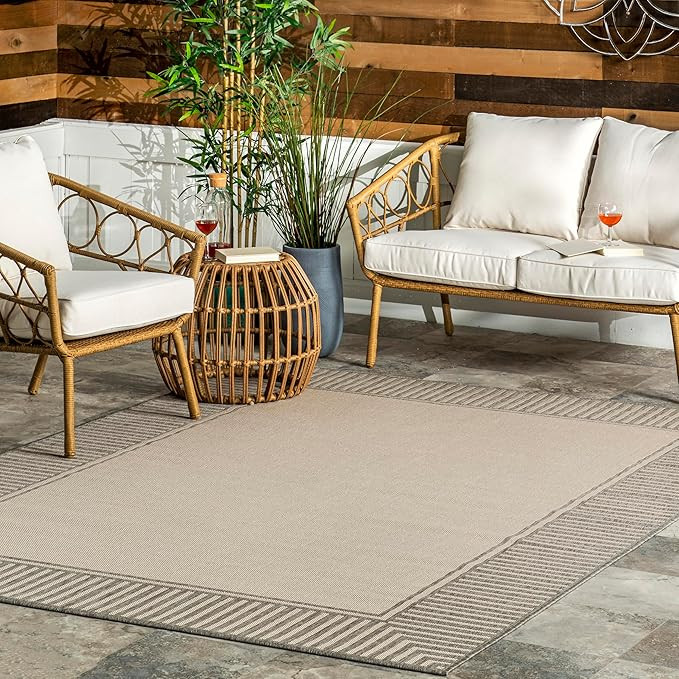 Nuloom Asha Light Grey/Ivory, 4' x 6', Casual, Striped Border, Soft and Cozy, High Traffic, Easy ... | Amazon (US)