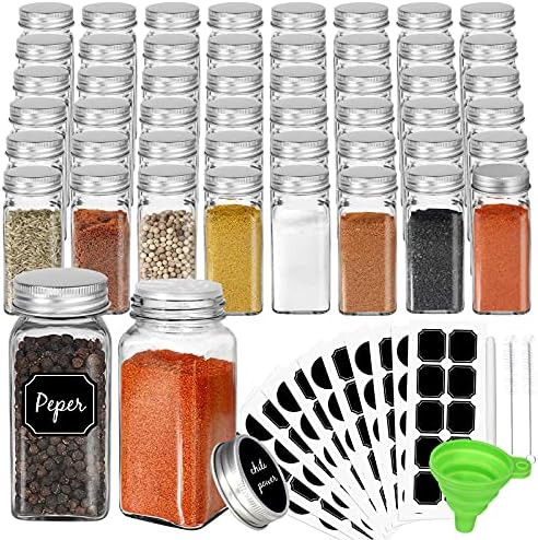 CycleMore 48 Pack 4oz Glass Spice Jars Bottles, Square Spice Containers with Silver Metal Caps an... | Amazon (US)
