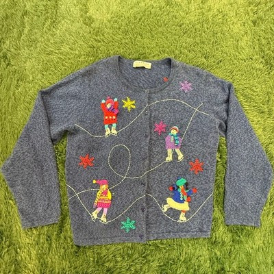 Marisa Christina Classics - Vintage Christmas Blue Cardigan Sweater Sz M USA | eBay US