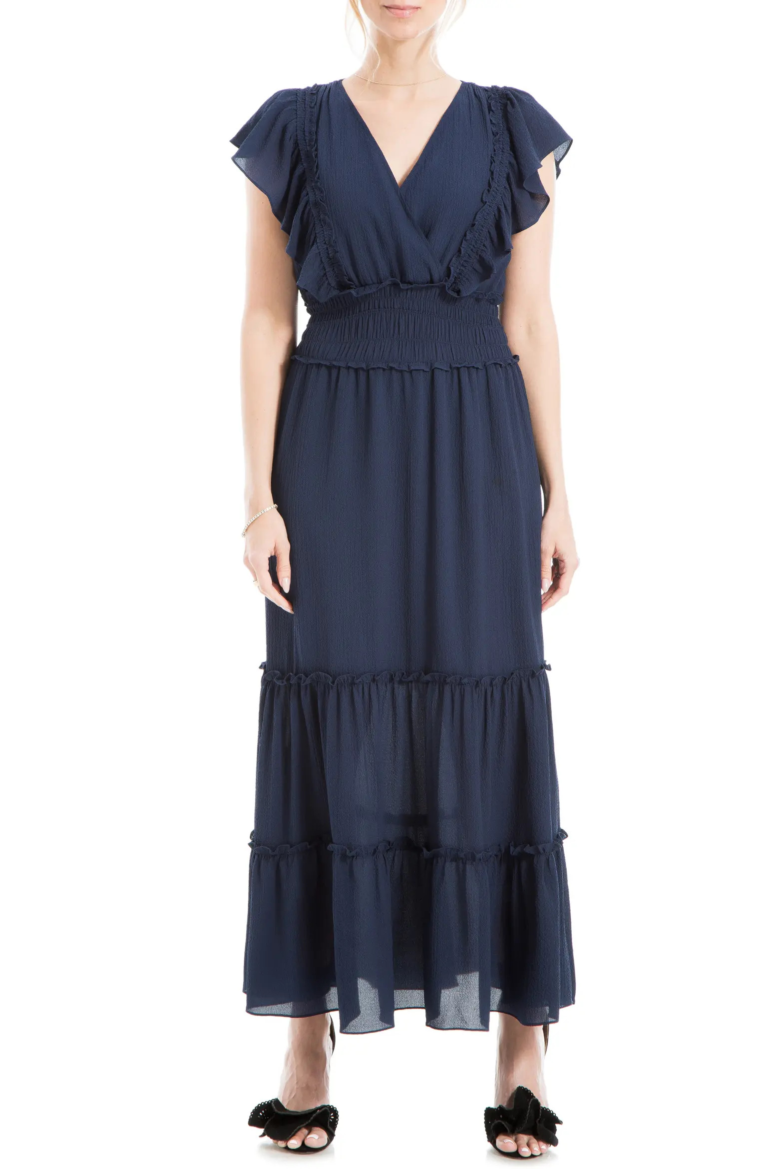 MAX STUDIO Pebble Crepe Flutter Sleeve Maxi Dress (Women) | Nordstromrack | Nordstrom Rack