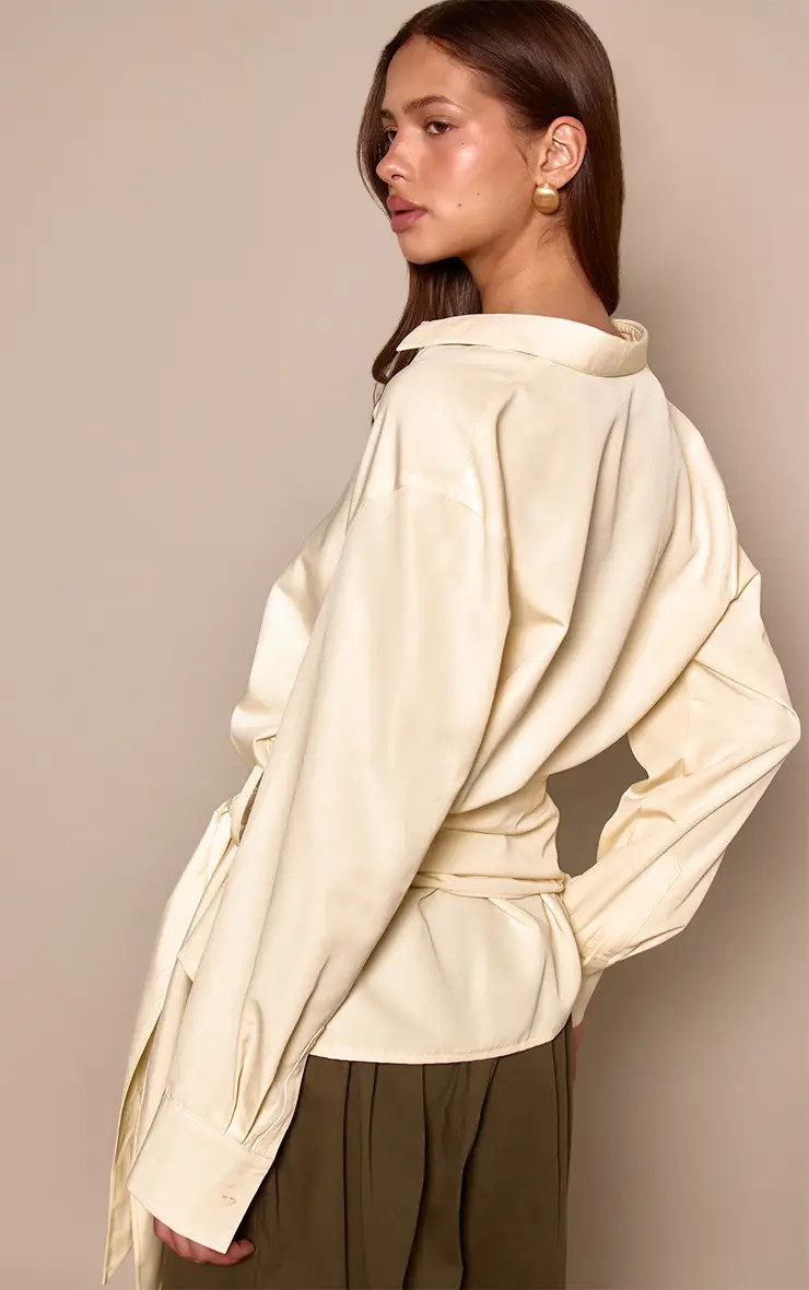 Butter Yellow Butter Yellow Oversized Wrap Waist Shirt | PrettyLittleThing | PrettyLittleThing UK