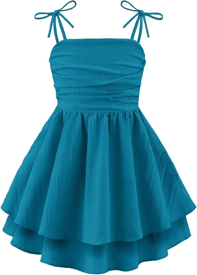 Arshiner Girls Summer Spaghetti Strap Dresses Flowy Tiered Ruched Smocked Back Casual Beach Midi ... | Amazon (US)