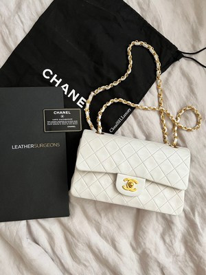 Auth Chanel Vintage SMALL Classic Flap in White Lambskin - 24k GHW | eBay US