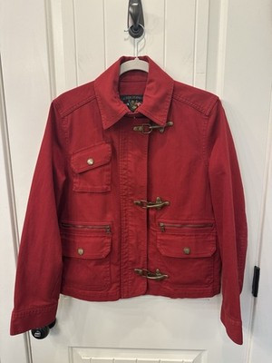 Vtg Ralph Lauren Jeans Co Red Denim Fisherman Fireman Jacket Brass Clasps L | eBay US