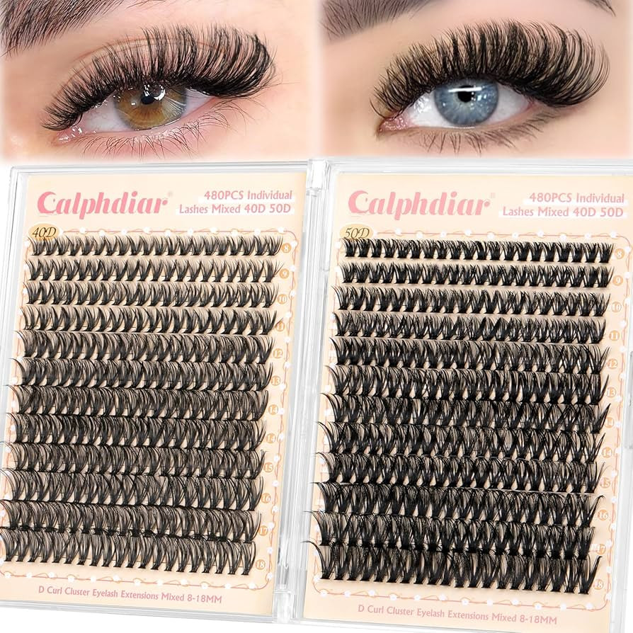calphdiar Lash Clusters Wispy Eyelash Clusters 480PCS 40D+50D Individual Lashes Clusters D-curly ... | Amazon (US)