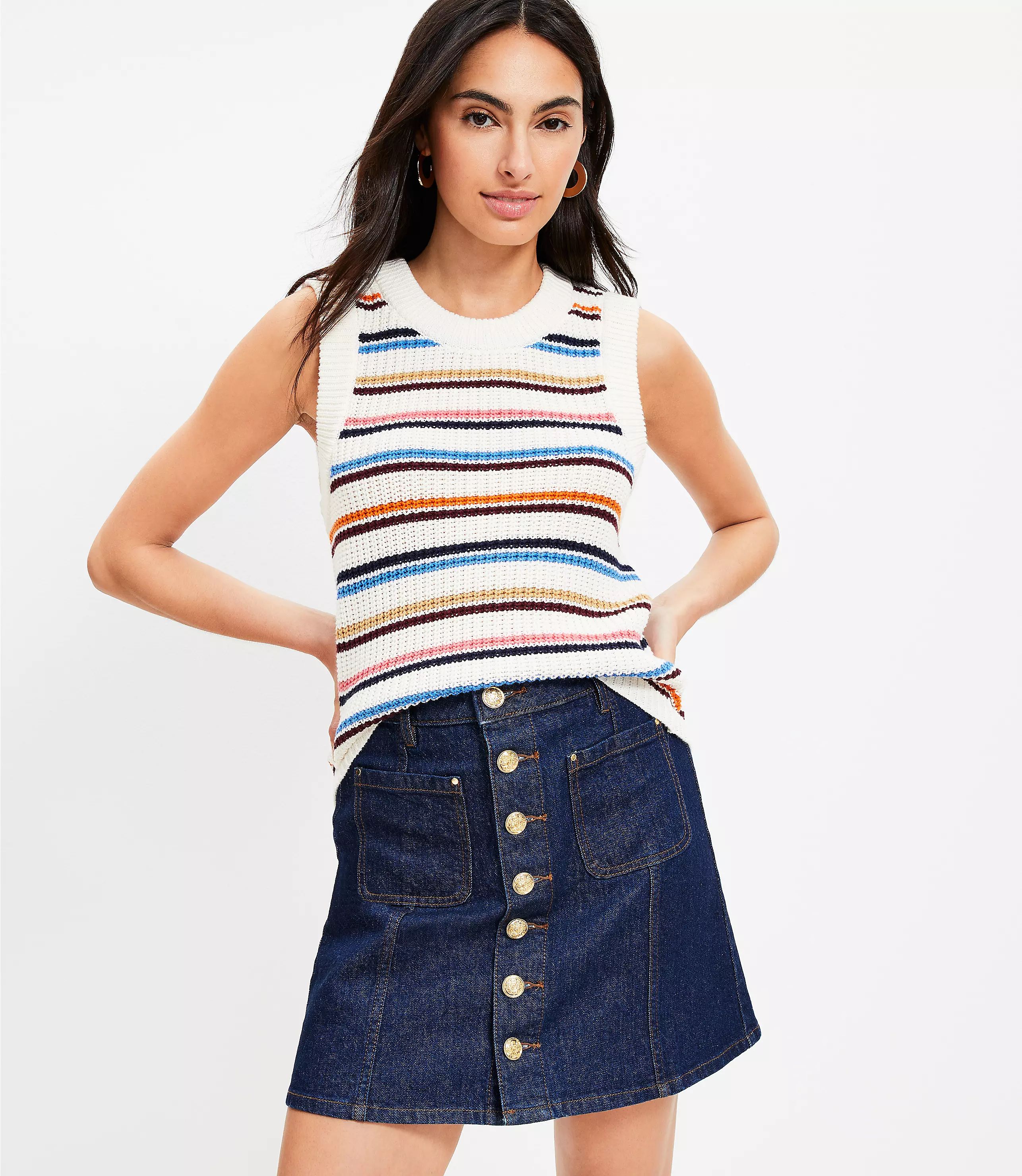 Petite Striped Stitchy Sweater Vest | LOFT