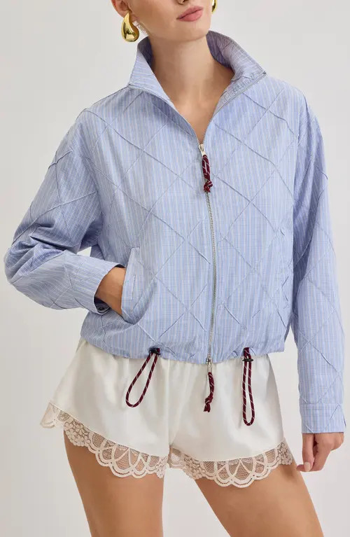 MAUDE CLUB Riley Shirting Stripe Jacket in Light Blue Plaid at Nordstrom, Size Medium | Nordstrom