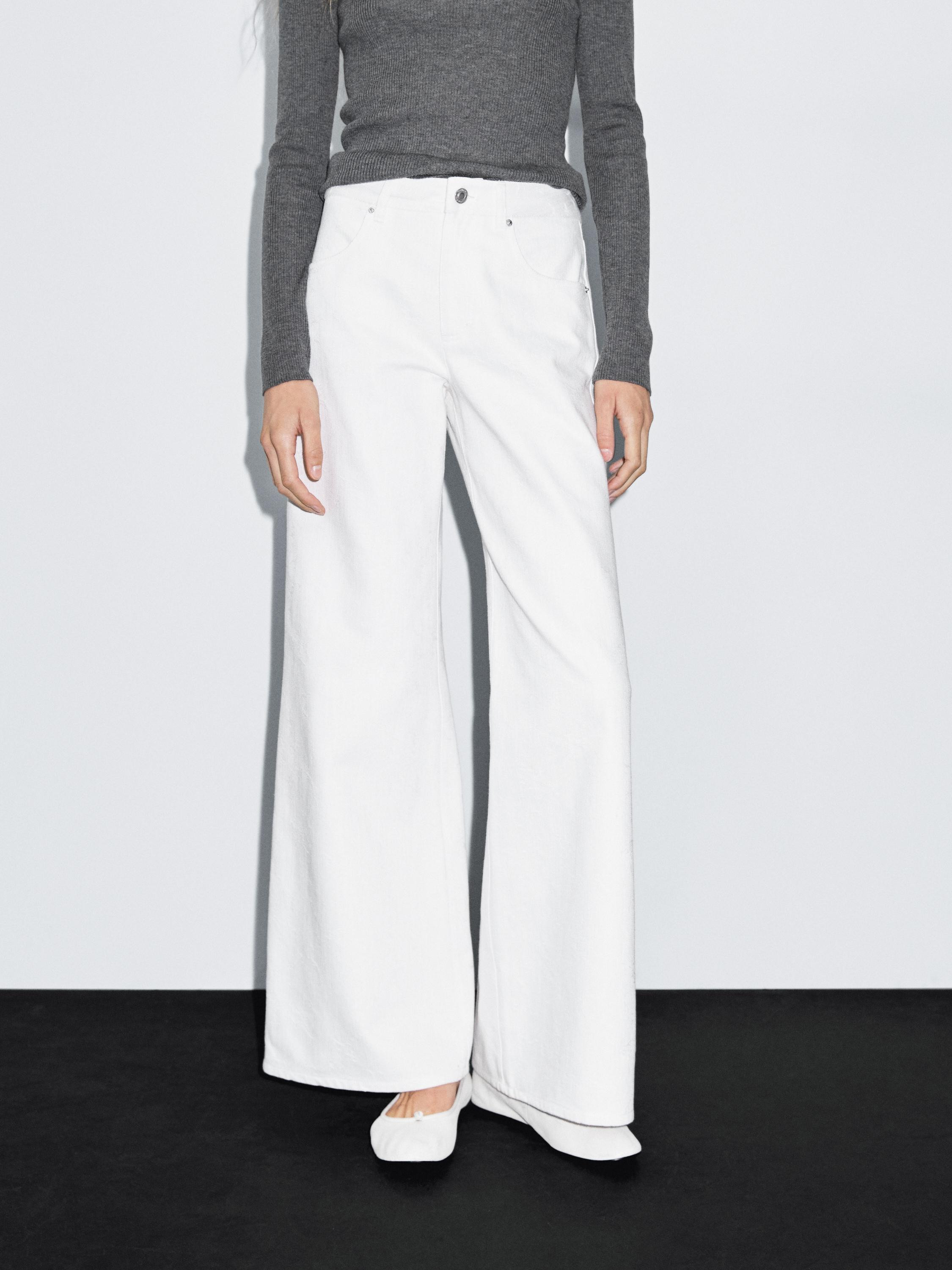 Textured wide-leg denim-effect trousers | Massimo Dutti UK