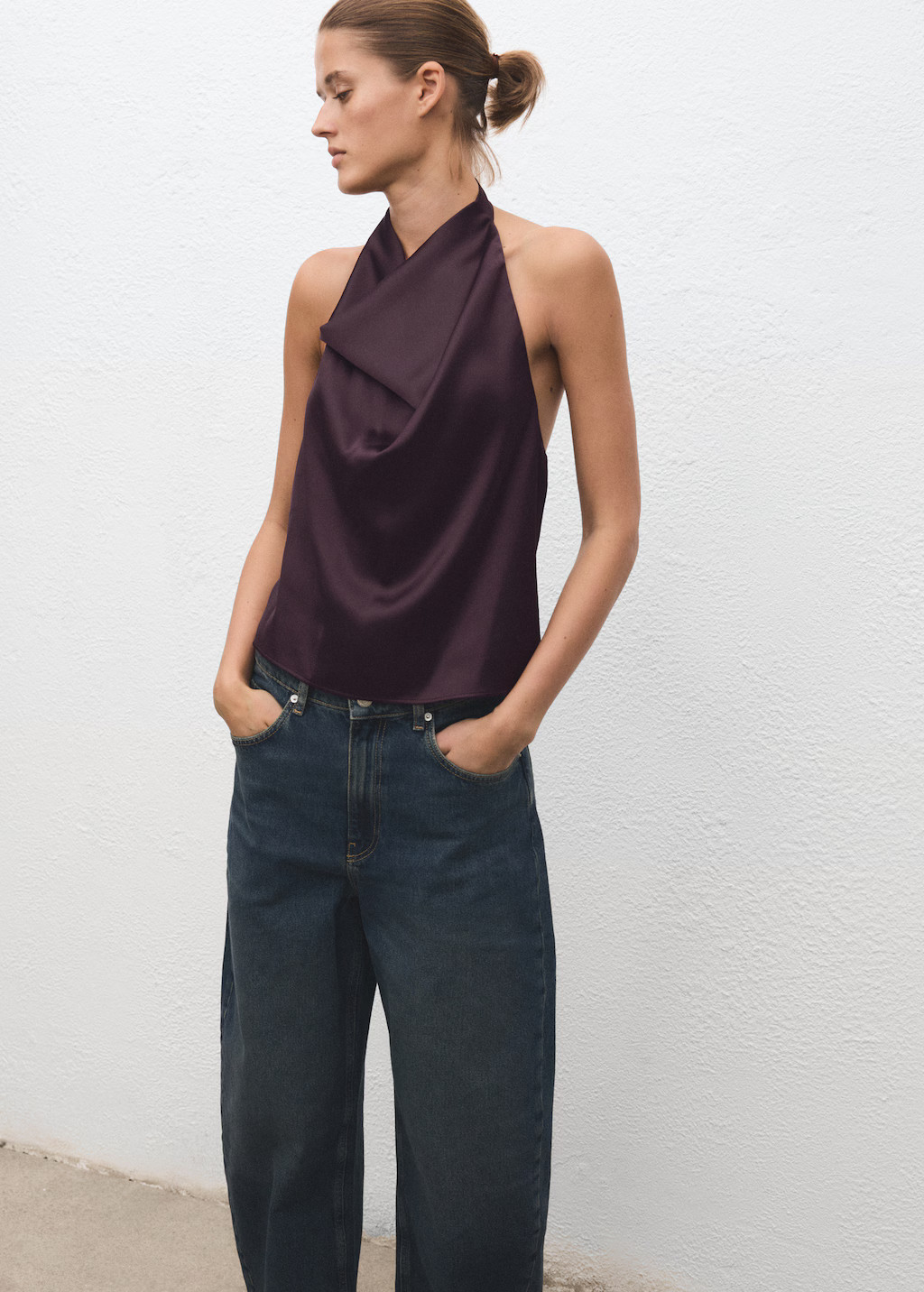 Draped neck satin top | Mango (US/MX/AU)