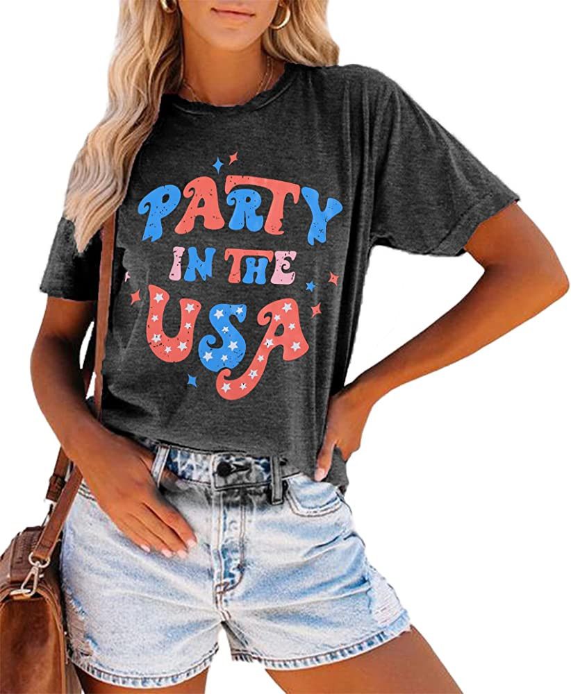 Party in The USA T-Shirt Women 4th of July Independence Day Shirts Funny Patriontic Graphic Short... | Amazon (US)