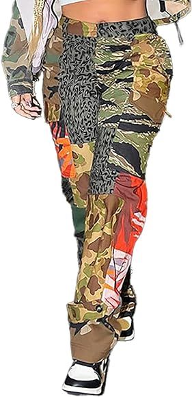 Vakkest Women's Camo Cargo Pants High Waist Slim Fit Trousers Camouflage Active Jogger Pocket Swe... | Amazon (US)