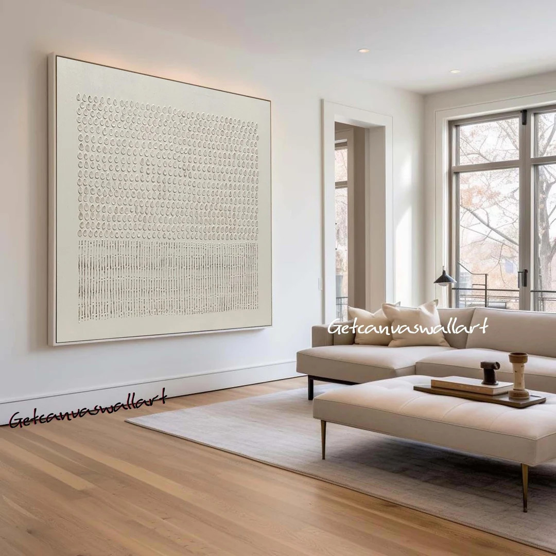 Pure Beige Texutred Wall Art Creamy White Minimalist Painting Beige Minimalist Wall Art for Livin... | Etsy (US)