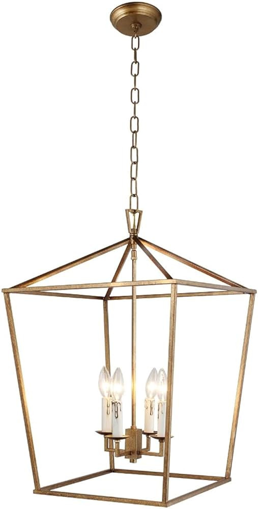 Openwork Lantern Pendant Stairway Entry Kitchen Hall Foyer Fixture Chandelier (Gold) | Amazon (US)