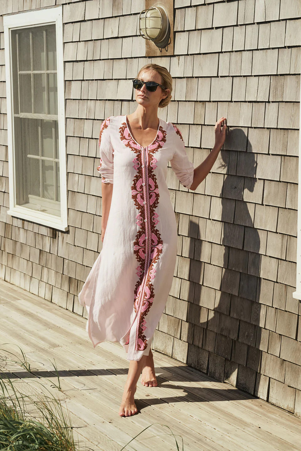 Chloe Caftan Embroidered - Ballet with Mocha | Julia Amory