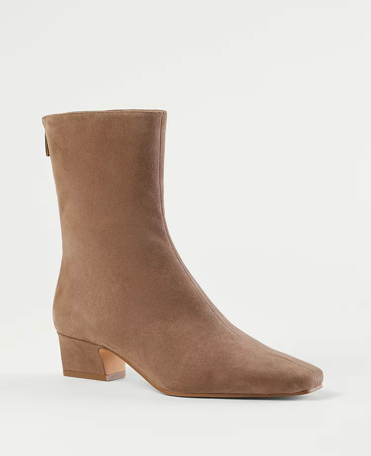 Tapered Heel Suede Booties | Ann Taylor (US)