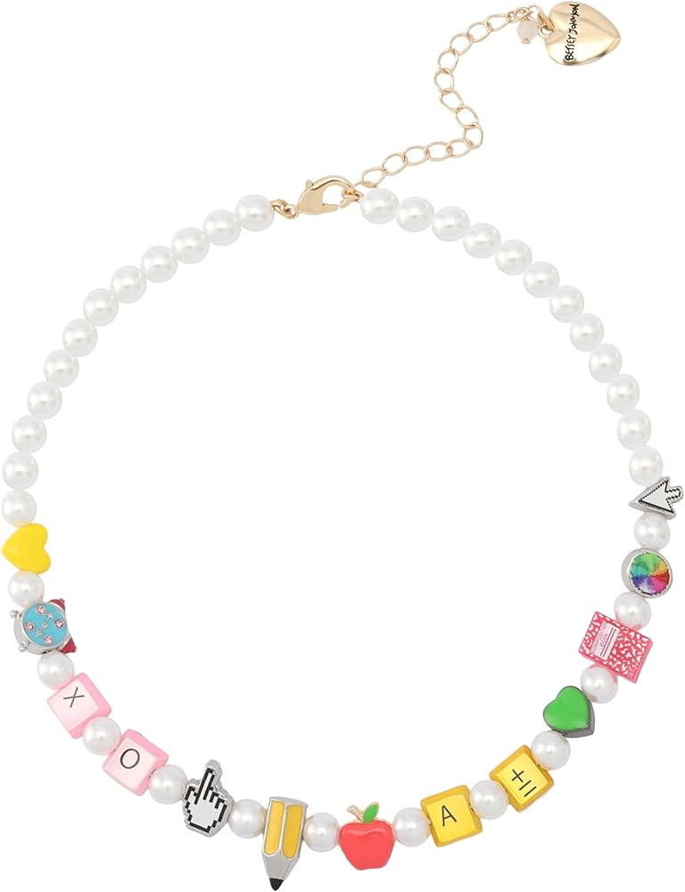 Betsey Johnson Women's Straight A's Back to School Motif Pearl Collar Necklace | Amazon (US)