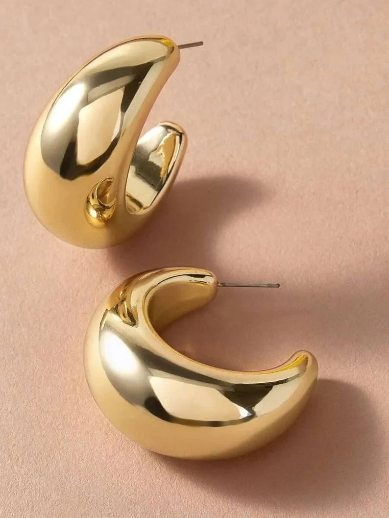 Chunky Gold Hoop Stud Earrings Big Round Earrings Gold Stud - Etsy | Etsy (US)