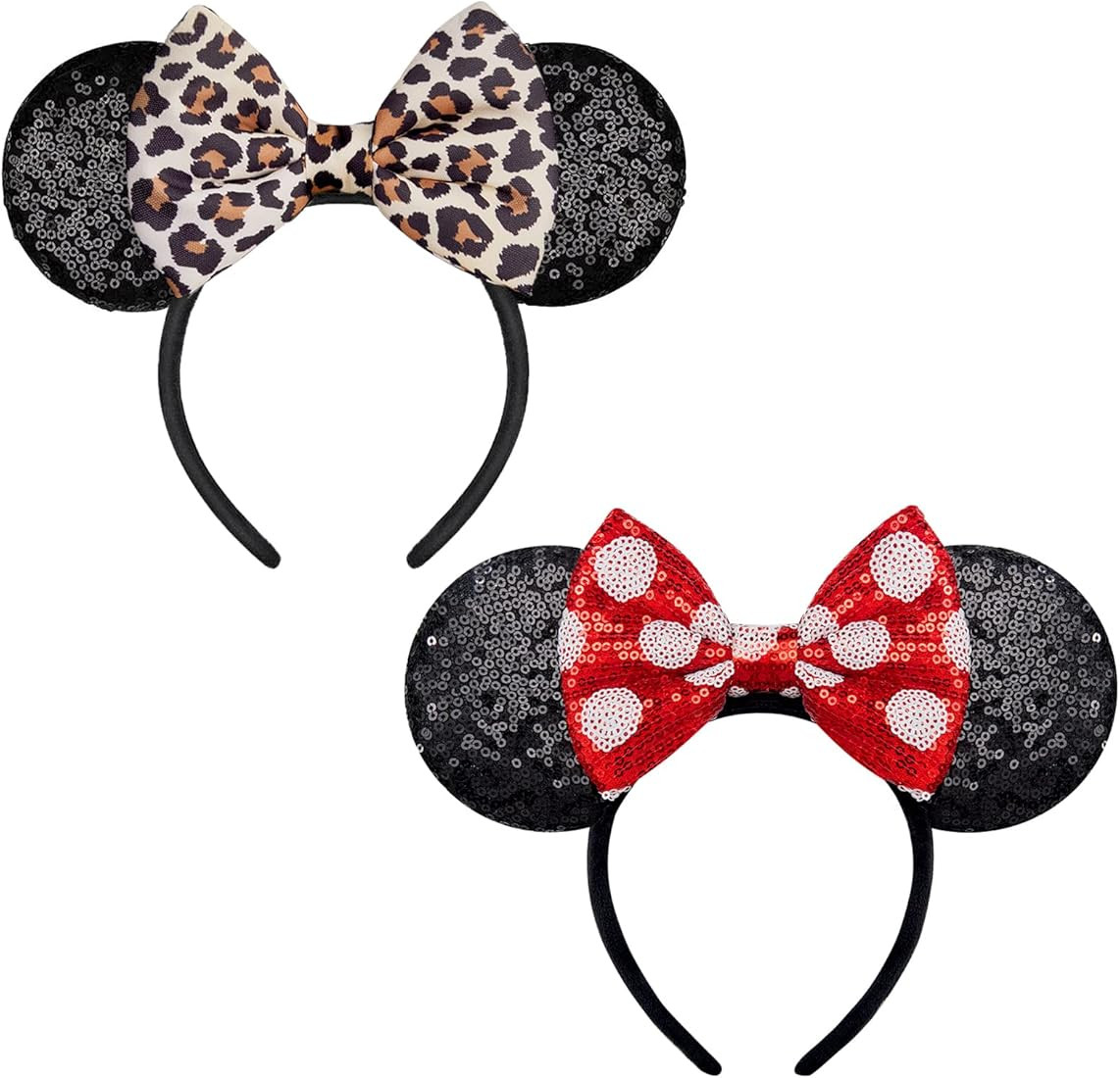 YUNISS 2 PCS Minnie Ears, Shiny Sequin Bow Mickey Ears Headbands for Adult Women Girls Christmas ... | Amazon (US)