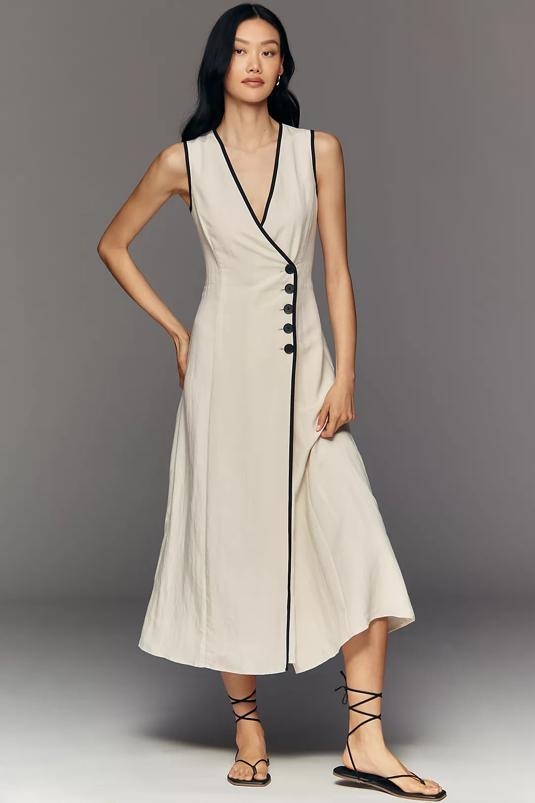 Mare Mare Linen Asymmetric Button Midi Dress | Anthropologie (US)