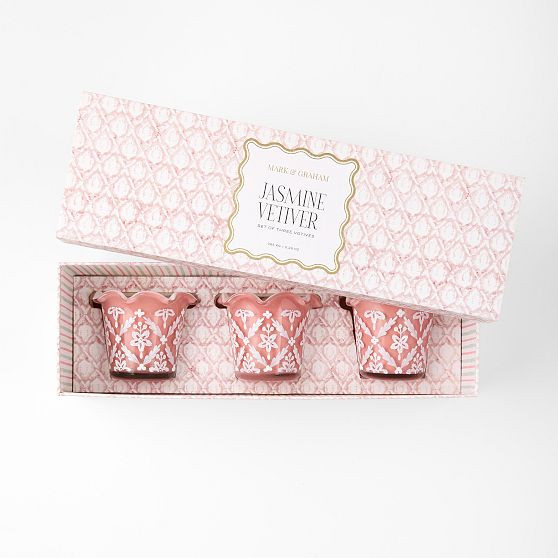 Hand Painted Block Print Votive Candle, Set of 3 | Mark and Graham