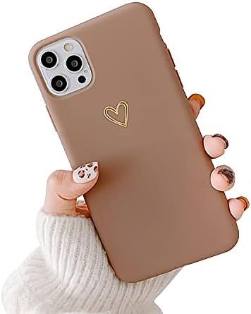 Ownest Compatible with iPhone 12 Pro Max Case for Soft Liquid Silicone Gold Heart Pattern Slim Prote | Amazon (US)