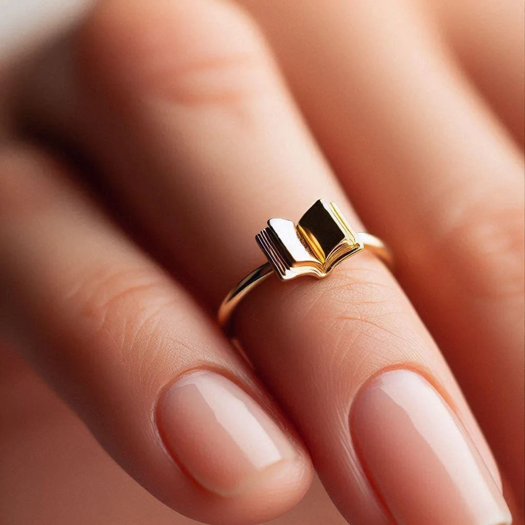 Minimalist Book Ring Yellow Gold Book Ring Book Lover Ring Book Jewelry Dainty Solid Gold Reader ... | Etsy (US)