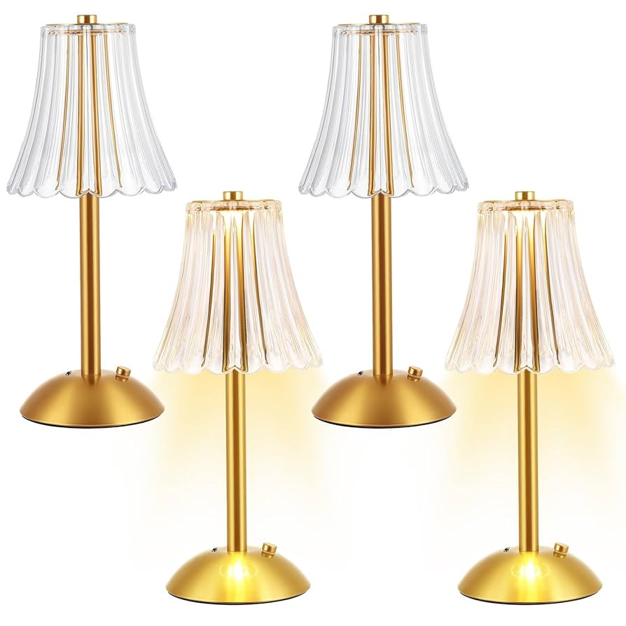 Liliful 4 Pcs LED Portable Cordless Gold Table Lamp Touch Battery Operated Rechargeable Desk Lamp... | Amazon (US)
