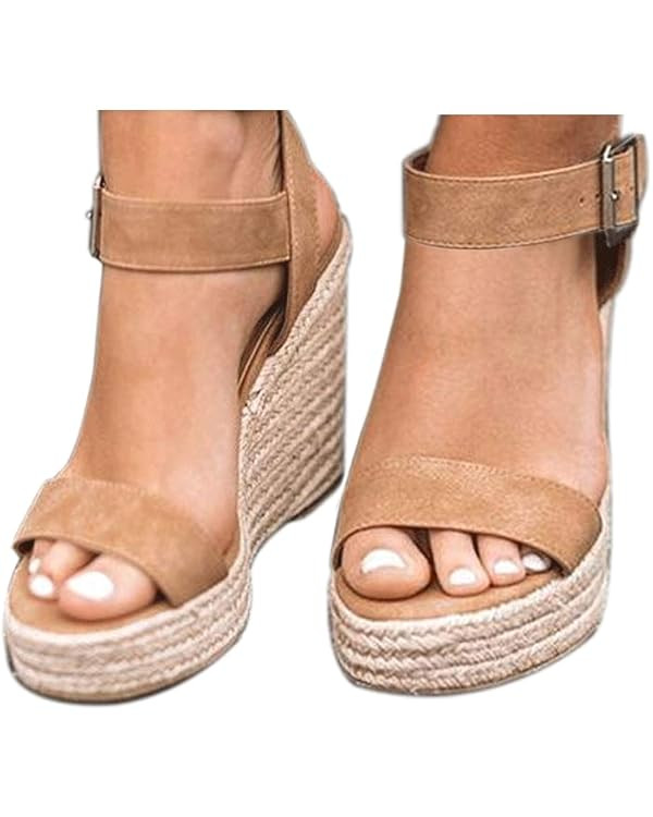 Women's Platform Sandals Wedge Ankle Strap Open Toe Sandals | Amazon (US)