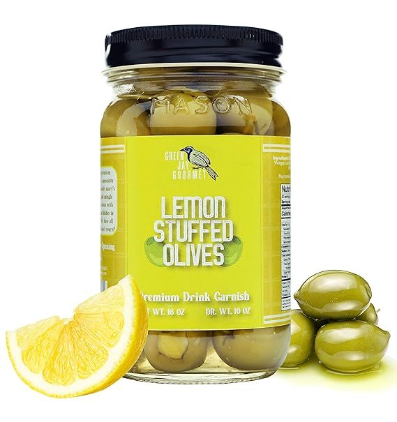 Green Jay Gourmet Lemon Stuffed Olives – Stuffed Green Olives for Cocktail Garnish & Cheese Boa... | Amazon (US)