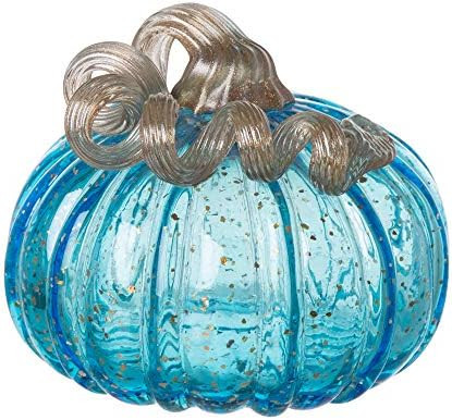 Glitzhome 5.12 Inch Hand Blown Blue Glitter Glass Pumpkin Table Accent for Fall Harvest & Thanksg... | Amazon (US)