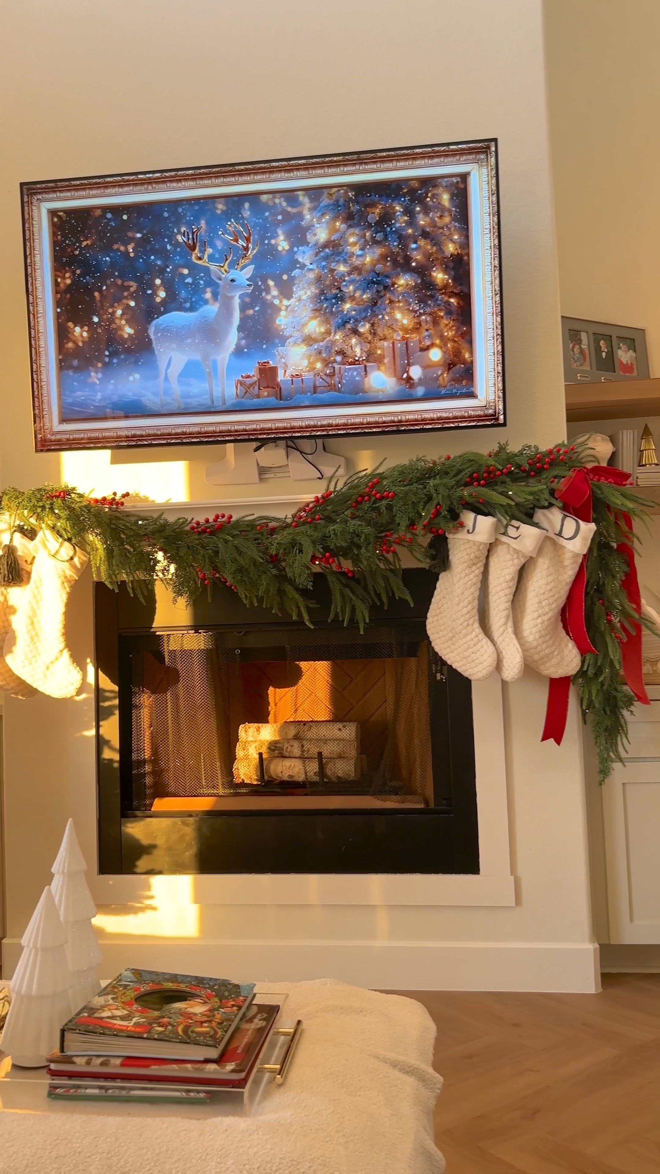 Living room Christmas decor, life like garlands and initial stockings. 

#LTKSeasonal #LTKHome #LTKHoliday