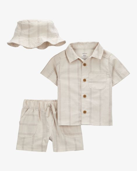 Baby Boy 3-Piece Striped Little Short & Hat Set - Khaki | Carter's Inc