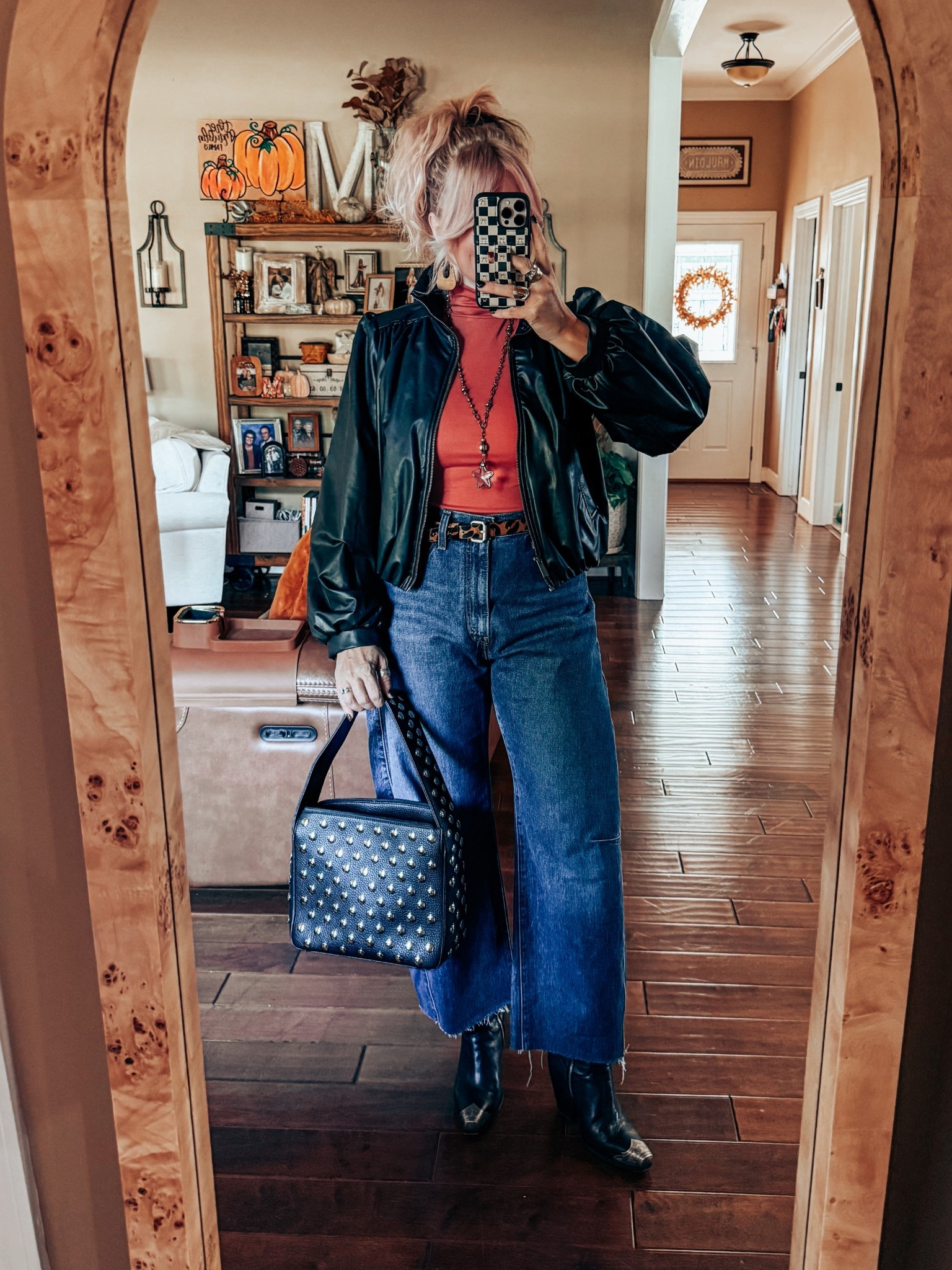 This faux leather jacket is so cute and perfect to dress casual or dress up! 
Jacket - M
Mock neck - M
Jeans - sized up one 
Boots - true size 
My necklace is @threebirdnest save with code MANDIE20MAULDIN 

#LTKStyleTip #LTKFindsUnder100 #LTKOver40