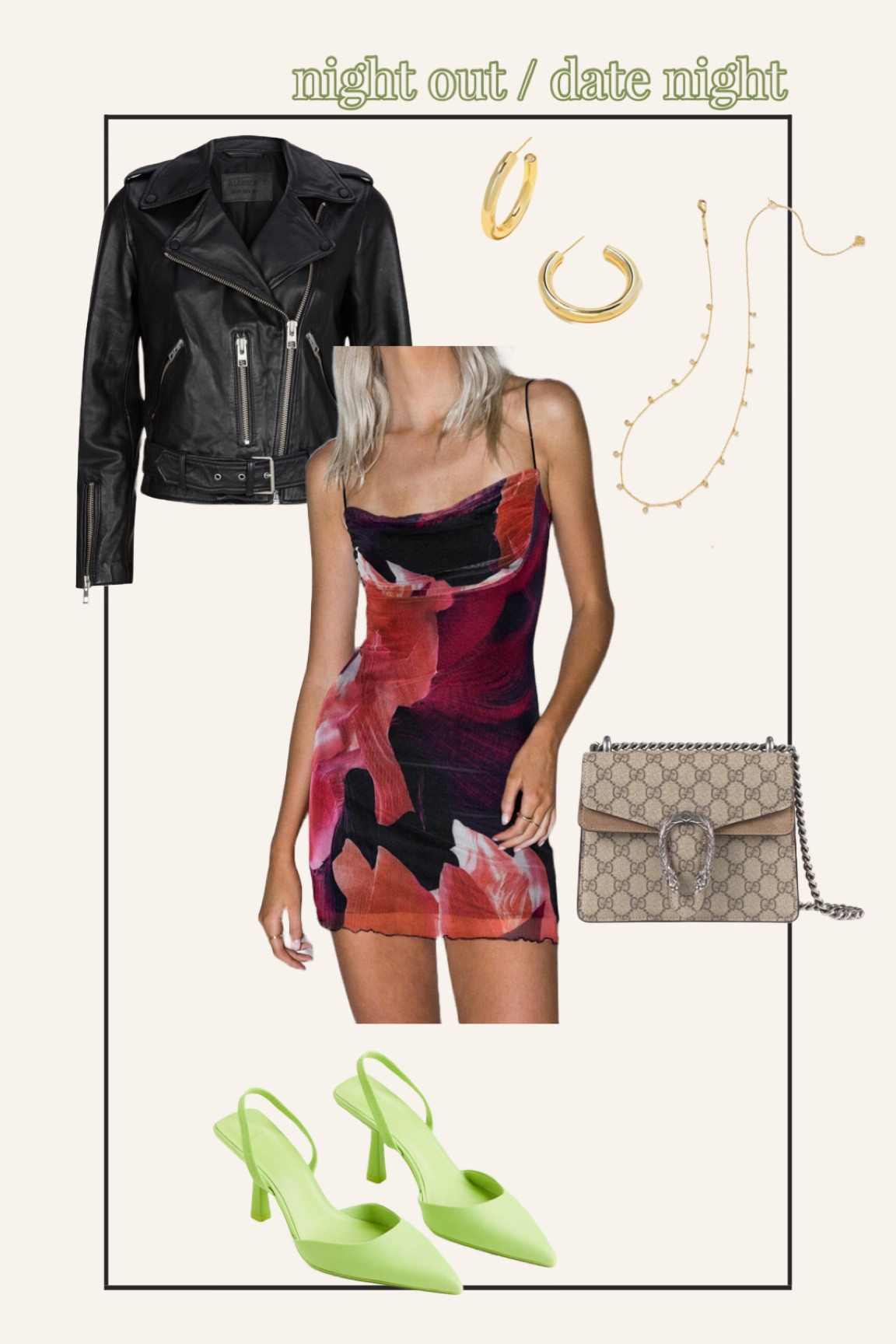 birthday outfit, going out outfit, date night, mini dress, sling back heels, all saints leather moto jacket, gucci dionysus mini handbag - Love Emmarie

#LTKitbag #LTKshoecrush #LTKstyletip
