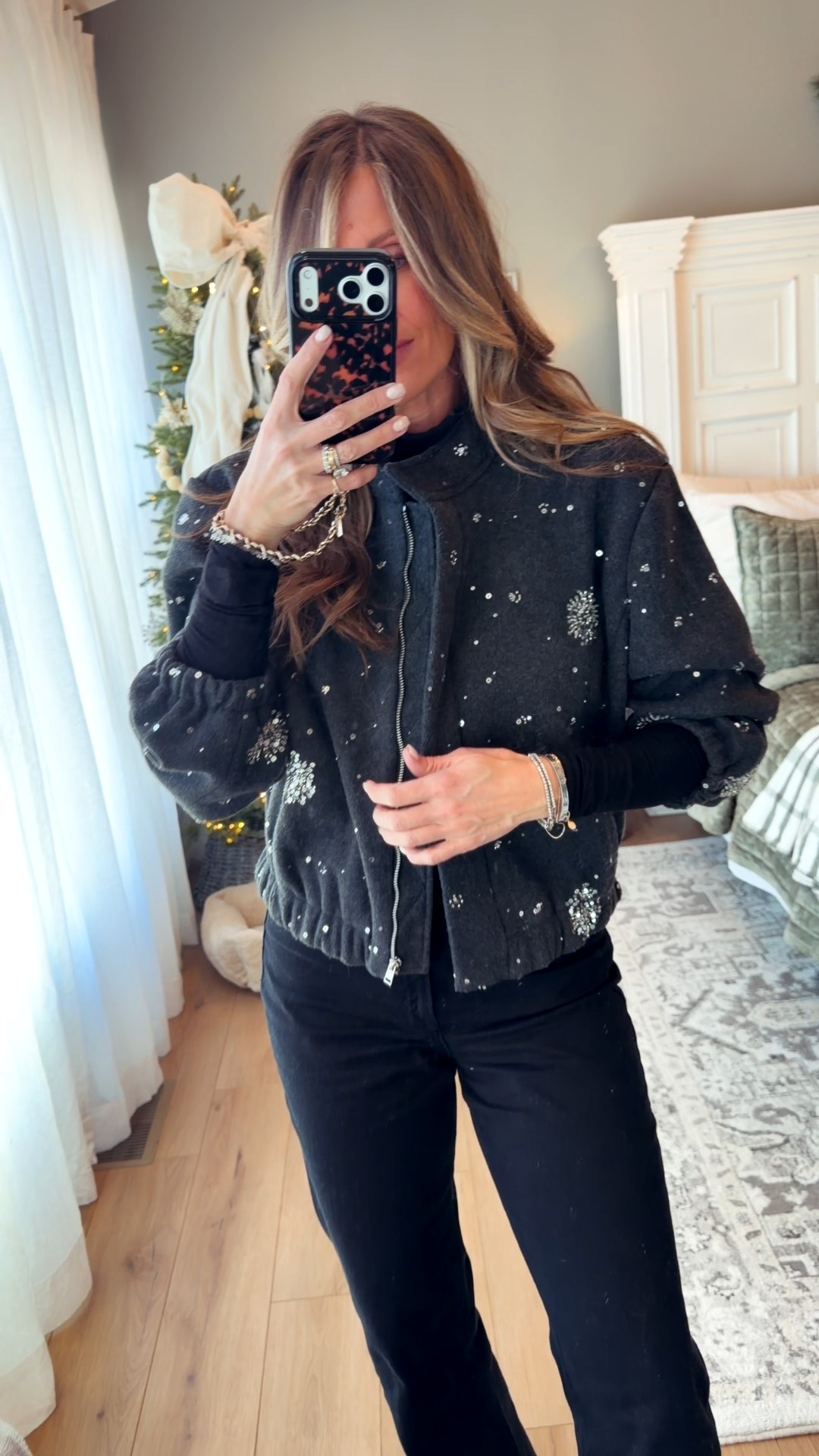Love this sparkle bomber jacket /:: size medium! Statement jacket 

#LTKOver40 #LTKmomlife #LTKHoliday
