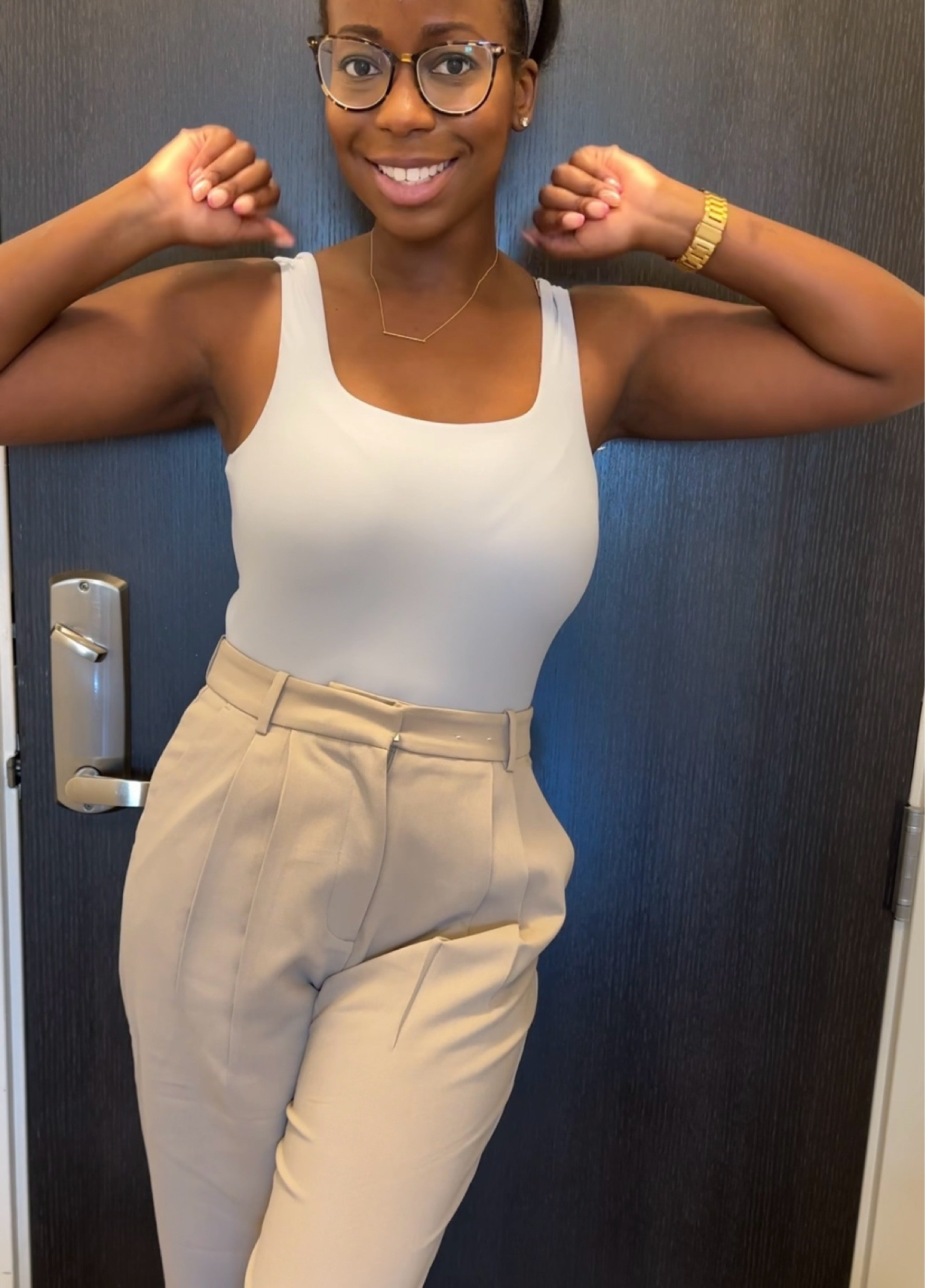 Business casual work outfit for a day of teaching as an adjunct professor 👩🏾‍🏫

Bodysuit tank, wide leg slacks from Abercrombie, back to school

#LTKWorkwear #LTKdayinmylife #LTKootd