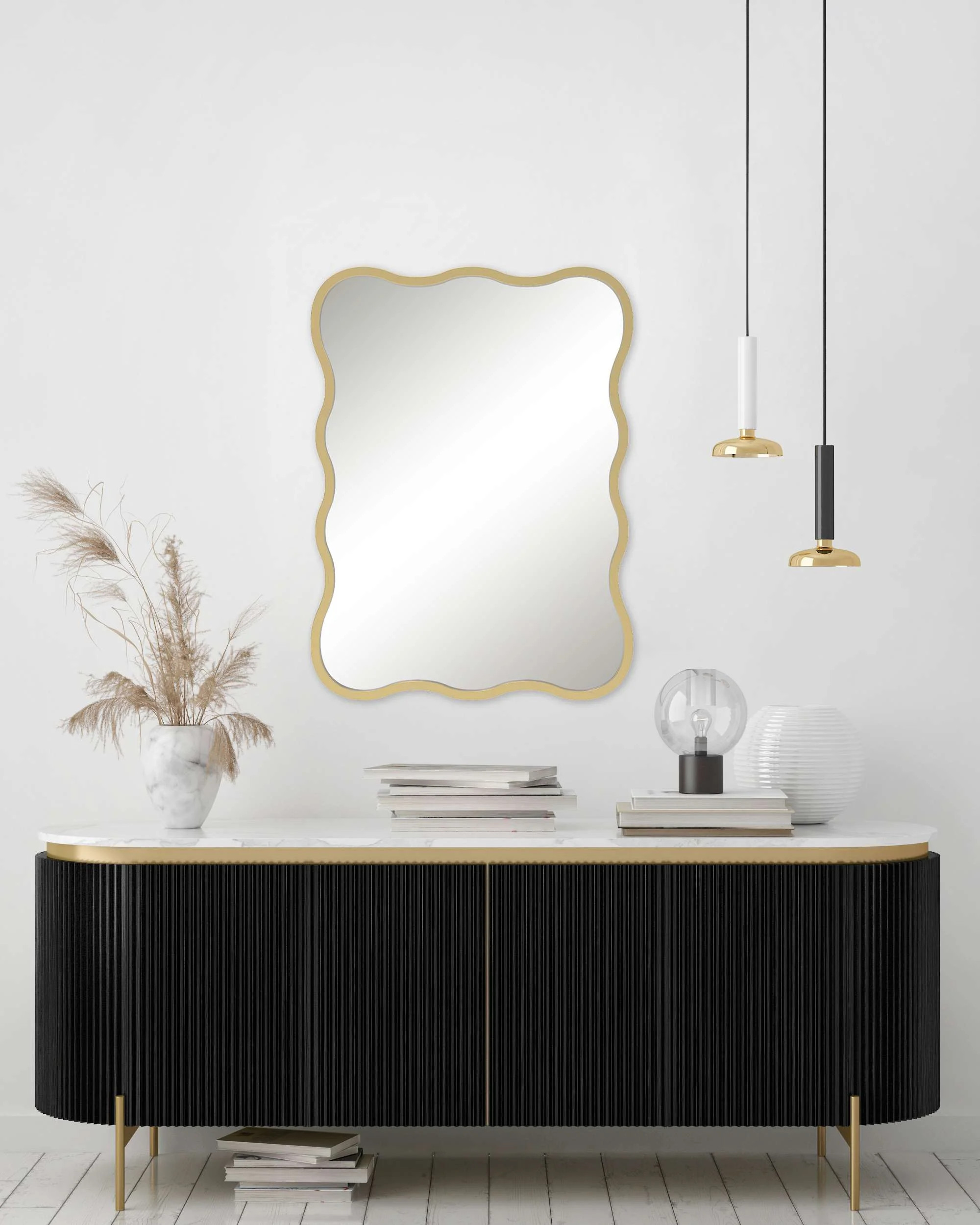 Mainstays 24” x 36”  Gold Wavy Wall Metal Mirror | Walmart (US)