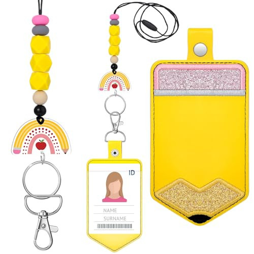 Geyoga 2 Pcs Teacher Pencil Breakaway Lanyard Cute Pencil Silicone Beaded Keychain Accessories Teacher ID Badge Holder with Lanyard for Women Office Gifts Graduation Teachers' Day Christmas | Amazon (US)