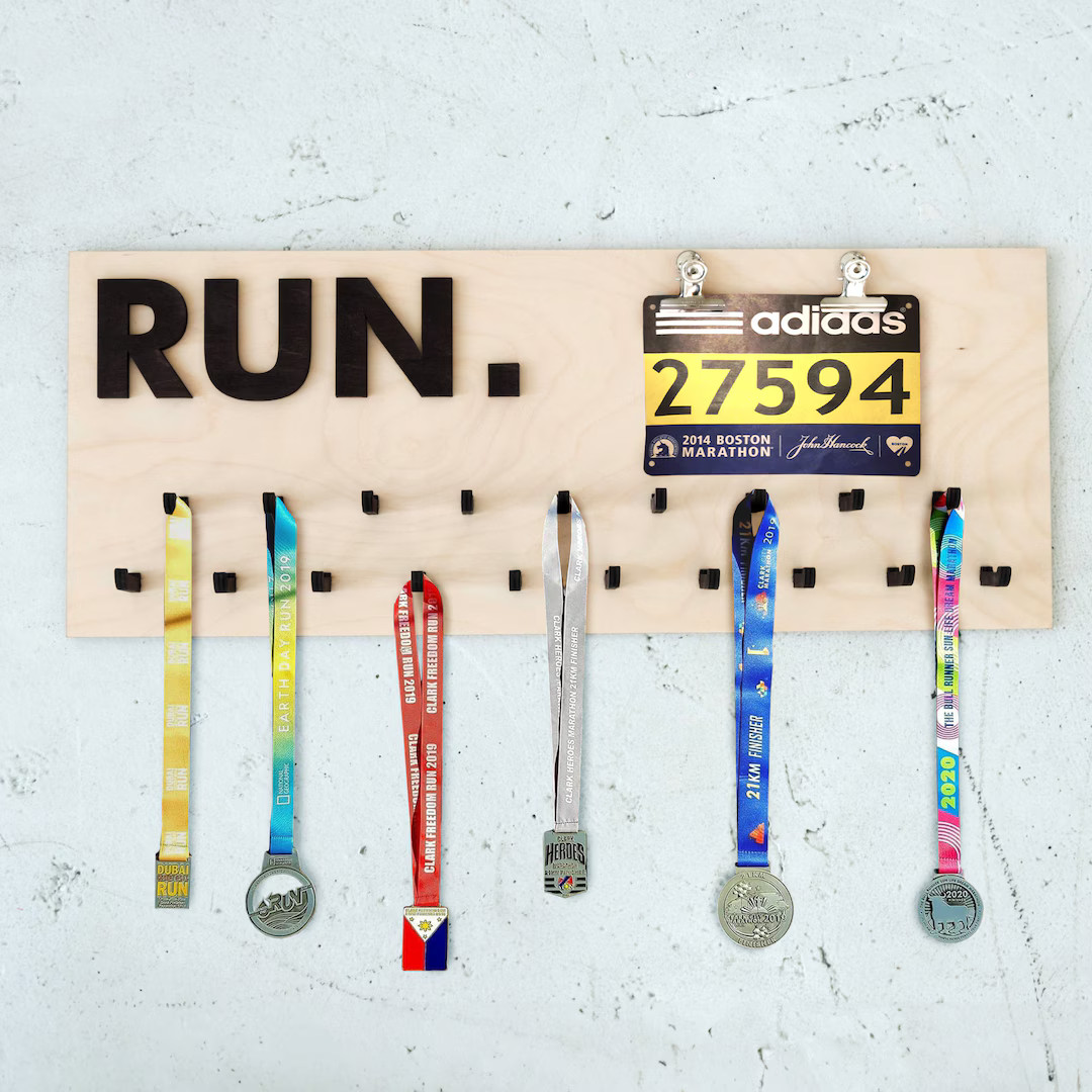 Race Medal Display Case, Wood Race Medal Hanger, Marathon Medal Hook, Race Bib and Medal Holder, ... | Etsy (US)