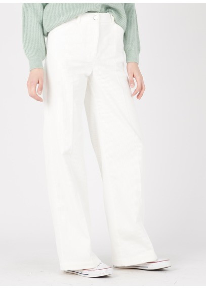 PANTALON LARGE EN VELOURS CÔTELÉ  ECRU NAF NAF - FEMME | Place des Tendances | Place des tendances (FR)