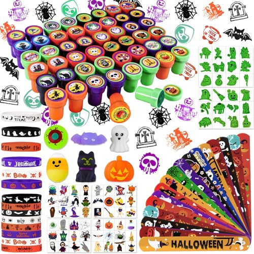 Thuodo Halloween Party Favors for Kids, 440PCS Bulk Halloween Toys with Stickers, Slap Bracelets, Squishy Toys, Silicone Bracelets, Trick or Treat Goody Bag Fillers Non Candy Halloween Gifts for Kids | Amazon (US)