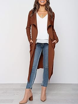 ANRABESS Women's Draped Open Front Long Cardigan Sweater Long Sleeve Irregular Hem with Belt | Amazon (US)