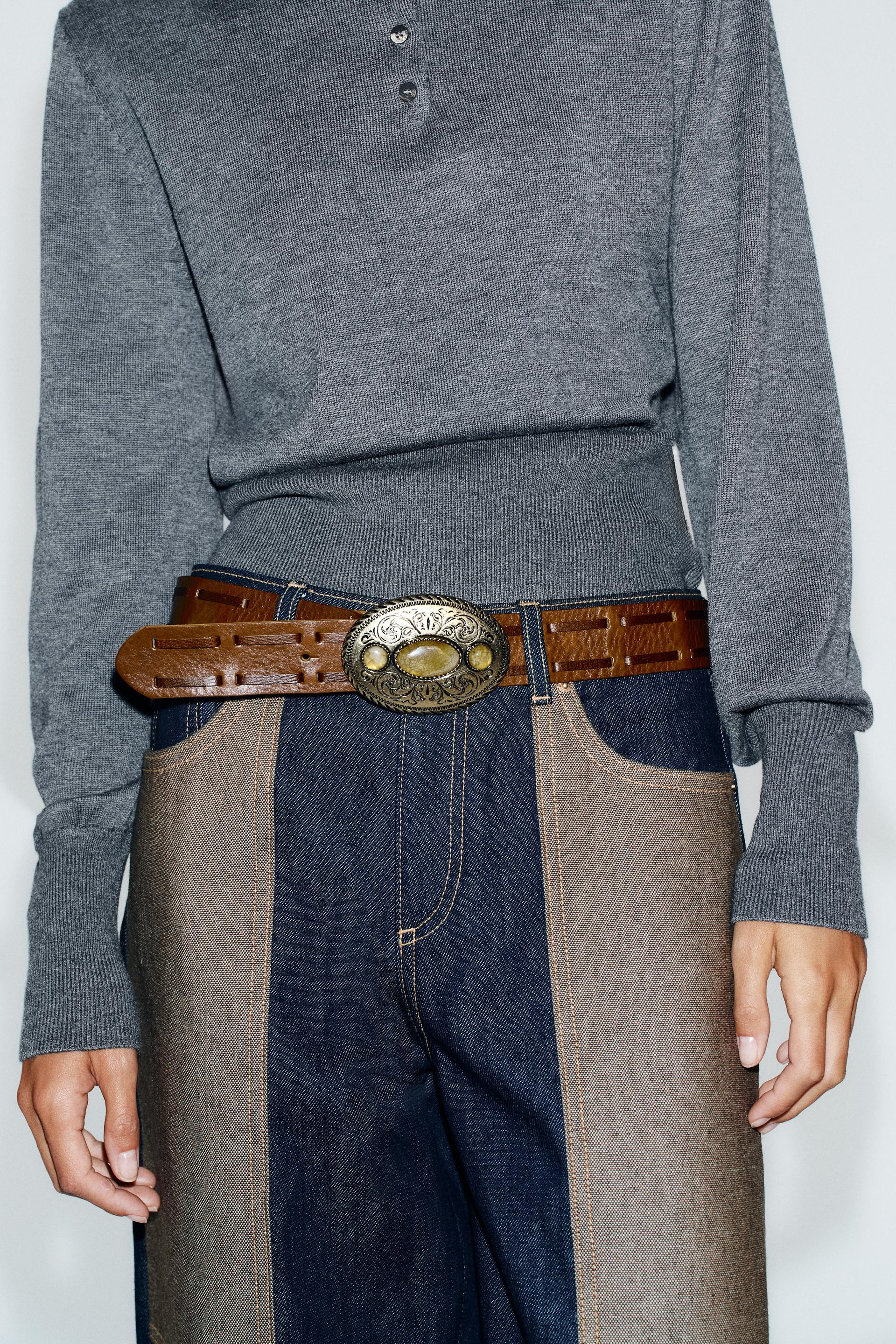 Zara - 100% Leather Sash Belt With Pockets - Women - Chocolate - Women | Zara US