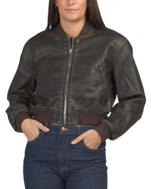 Becca Faux Leather Bomber Jacket for Women | Polyester/Leather | Marshalls