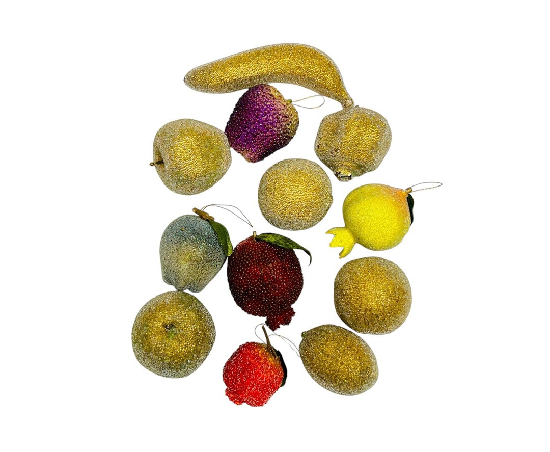 Vintage Sugared Fruit Christmas Ornaments: Beaded Faux Fruit, Set of 12 - Etsy | Etsy (US)